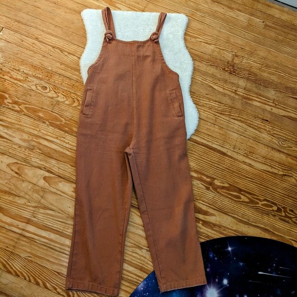 Petal Roz Cropped Relaxed Fit Overalls in Warm Tan - Picture 1 of 9